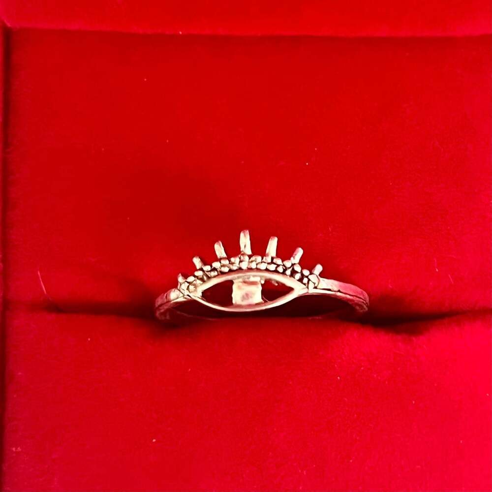 Evil Eye Sunburst Titanium Silver Ring Size 6